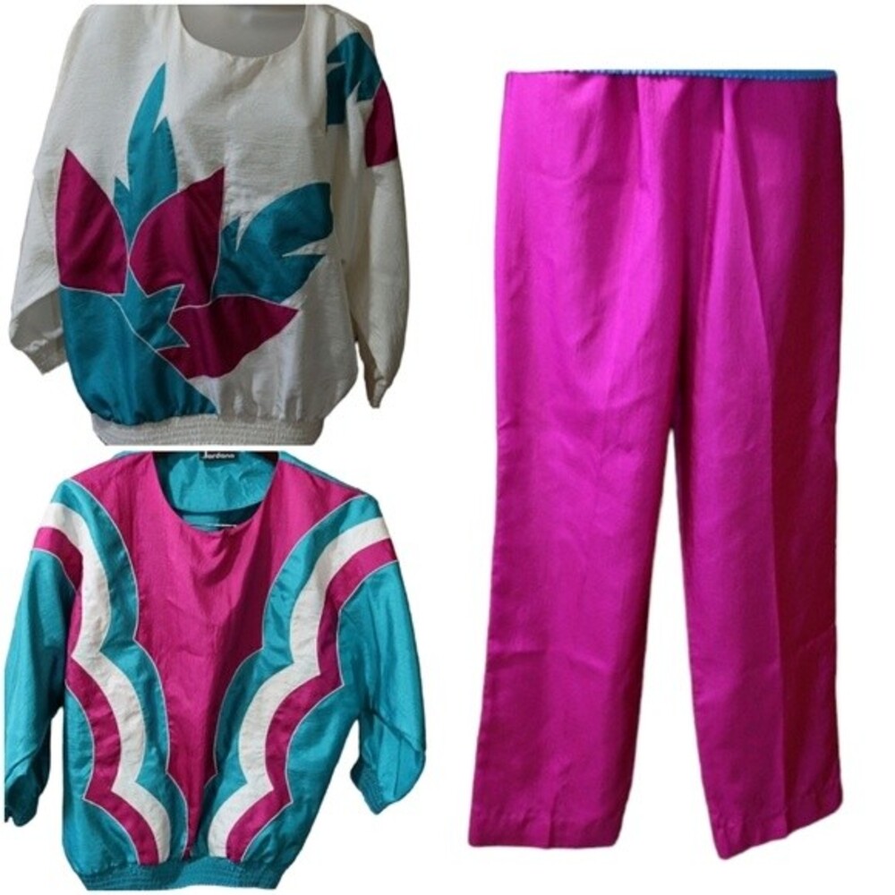 Jordana Vintage Windbreaker Track Suit  Tops Hot Pink Retro 90s 3 pc set
